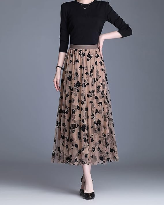 ÉNORA – Jupe Longue Tulle Brodé Taille Empire