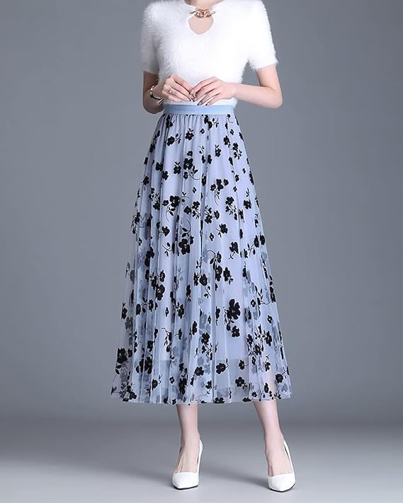 ÉNORA – Jupe Longue Tulle Brodé Taille Empire