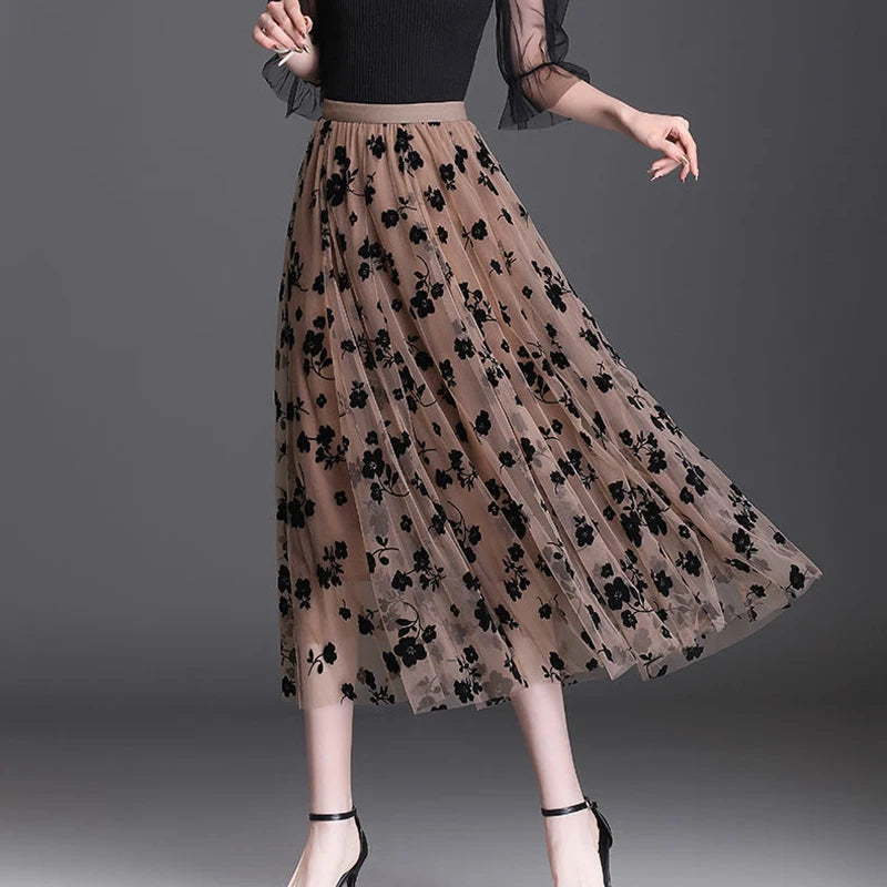ÉNORA – Jupe Longue Tulle Brodé Taille Empire