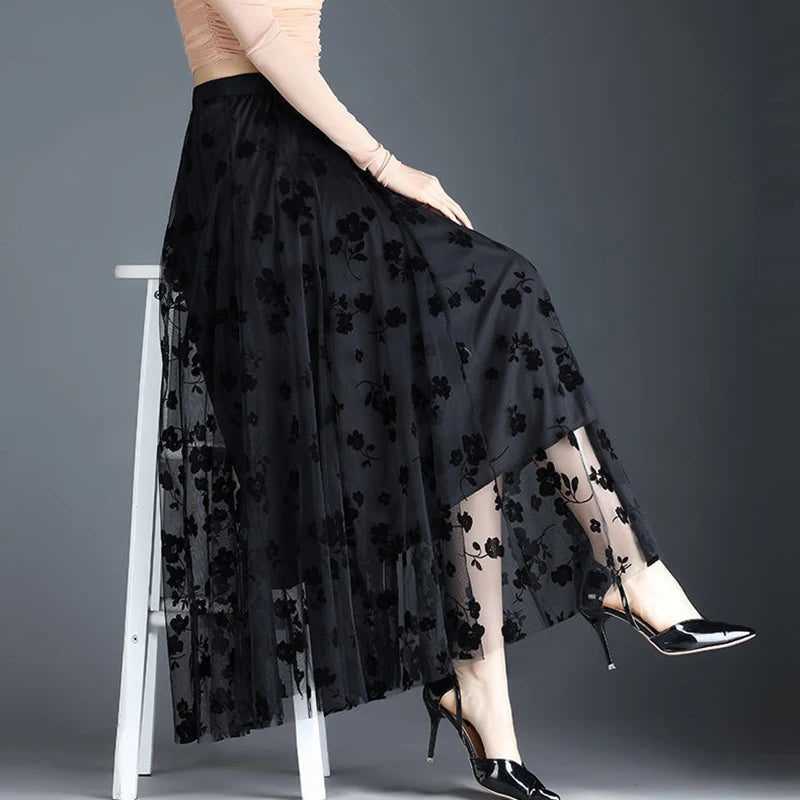 ÉNORA – Jupe Longue Tulle Brodé Taille Empire
