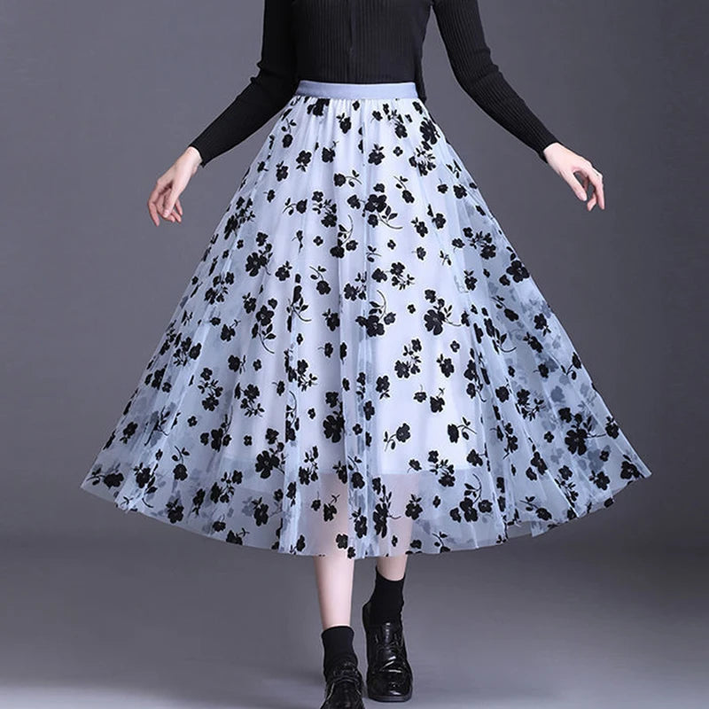 ÉNORA – Jupe Longue Tulle Brodé Taille Empire